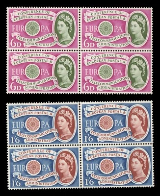 EUROPA CEPT Britain UK 1960 QE2 Sc # 377-378 MNH Blocks of Stamps CV$28  - Image 1 of 2