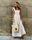 Women's Summer Flowy Maxi Dress Casual Puff Sleeve Square Neck Smocked Sundress