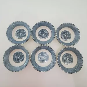 Vintage Currier & Ives Royal Blue & White 5 1/2" ciotola frutta o dessert LOTTO DI 6 - Foto 1 di 5