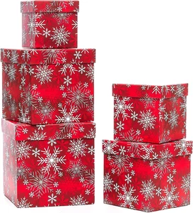 5PCS Christmas Nesting Gift Boxes with Lid, Xmas Nested Box Set, 5 Sizes, Square - Picture 1 of 12