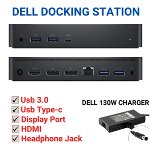 Original Dell D6000 USB 3.0 USB-C Universal Docking Station 4K + 130W PSU HDMI - Picture 1 of 3