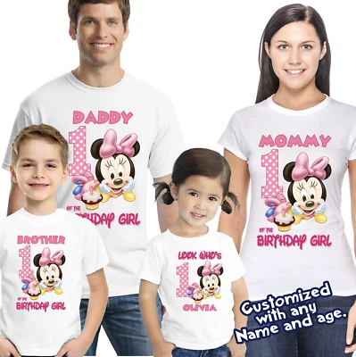 Bebé Minnie Mouse Personalizada Cumpleaños Camiseta Familia Cumpleaños Camisas 1º 2º  Foto 1 de 3