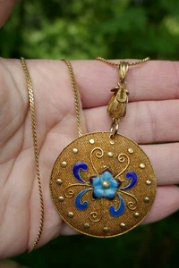 Vintage Chinese Export Gilted Filigree Cloisonné Silver Pendant - 15.0 Grams  - Picture 1 of 7