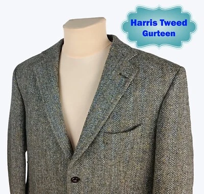 Harris Tweed Gurteen Mens Gray Herringbone Wool Tweed Blazer Jacket Size UK 42 R - Image 1 of 4