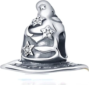 Sterling Silver 925 Wizard Witch Hat Magic Pointy Charm Halloween Spooky Bead - Picture 1 of 1