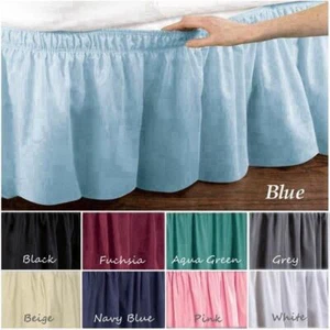 Elastic Ruffle Bed Skirt Valance Double Valance Queen Size Easy Fit Wrap Around - Picture 1 of 27