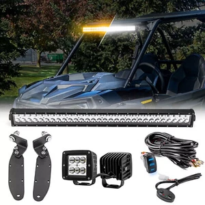 Roof 32" Strobe LED Light Bar Mount Wire w/3" 24W Pods For Polaris RZR XP Turbo - Picture 1 of 11