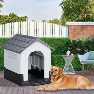 Plastic Dog House Pet Dog Kennel Water Resistant with Air Vents Indoor & Outdoor - Picture 1 of 8