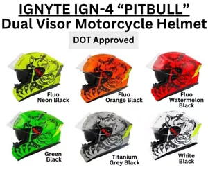 Ignyte IGN-4 PITBULL Full Face Dual Visor DOT Certified Motorcycle Helmet - Foto 1 di 47
