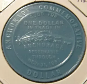 1967 Anchorage, AK Commemorative Dollar Blue Plastic Trade Token - Alaska - Picture 1 of 2