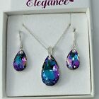 925 Silver Pear Pendant Necklace Earring Set Made With Austrian Crystals