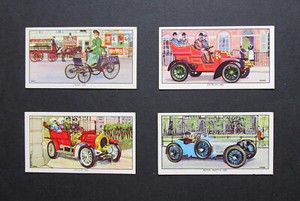 KELLOGGS  FOUR SCARCE VINTAGE 1962 TRADE CARDS   VETERAN MOTOR CARS   1-2-4-15