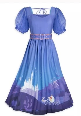 Disney Parks Her Universe Vestido Cenicienta Azul Castillo Carruaje Grande Nuevo con Etiquetas Largo Foto 1 de 3