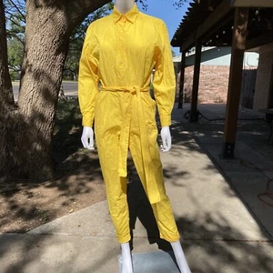 80s Saint Germain banana Yellow white fleck polka dot Jumpsuit Size 3/4 belted - Picture 1 of 24