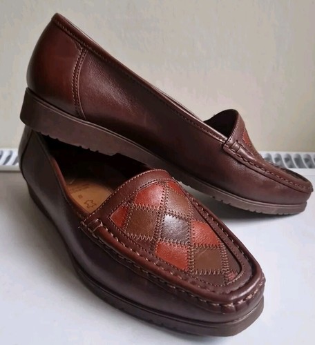 Scarpe mocassino CLARKS marrone tutta pelle cucite a mano scarpe basse guida ottime UK6