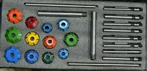 ENGINE VALVE RESTORATION CARBIDE TIPPED SEAT CUTTERS KIT + 8 GUIDE STEMS BOXED - Picture 1 of 9
