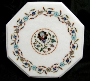 12" Marble Corner Table Top Floral Inlay Pietradura Handmade Work - Picture 1 of 3