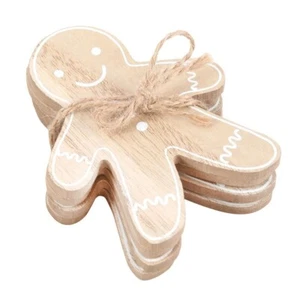 Set Of 4 Wooden Gingerbread Person Shaped Christmas Coasters - Picture 1 of 2