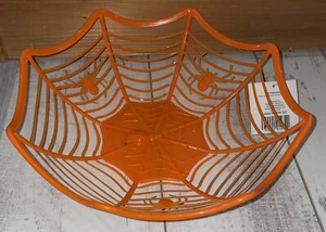 Happy Halloween Novelty Basket Bowl - Orange/Spiders/Web 11”x11” - NEW - Picture 1 of 6
