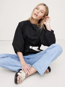 Banana Republic Damen Neu mit Etikett wendbares Baumwollpopeline Wasserfallausschnitt Taille zum Binden Top S - Bild 1 von 4