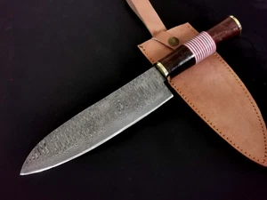 13" CUSTOM HAND MADE DAMASCUS STEEL CHEF KNIFE WOOD & RESIN HANDLE W/SHEATH 5431 - Picture 1 of 7