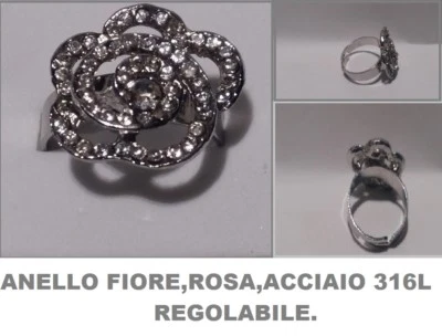 anello fiore,zirconi,boho,chic,hippie,hipster,regolabile,nikel-free,316L,nuovo. - Immagine 1 di 4