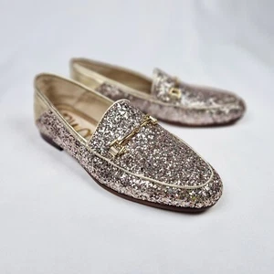 Sam Edelman US 5 UK 3 Loraine Loafer Shoes Women's Girls Chunky Gold Glitter - Picture 1 of 17