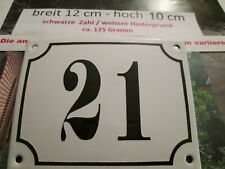 Hausnummer Emaille Nr. 21 schwarze Zahl auf weißem Hintergrund 12 cm x 10 cm 