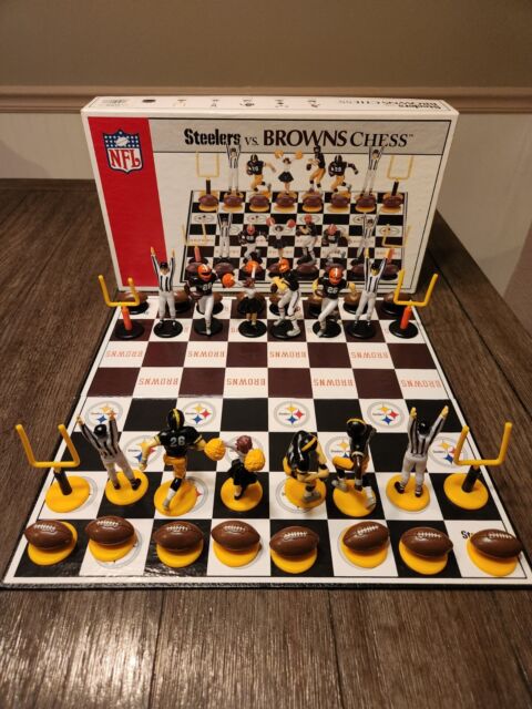 Football Chess Set – Handpainted Pieces & Walnut Root Board 19 in