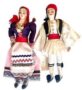 1980's GREEK Folklore Costume Dolls Set of 2 handmade - Traditional Greece - Picture 1 of 9