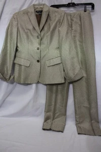 ETCETERA 100% Silk Brown & Ivory "Square Block" Womens Pant Suit Size 0-B102 - Picture 1 of 9