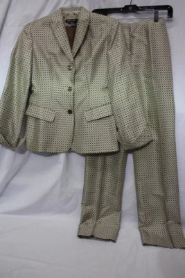 ETCETERA 100% шелк коричневый и слоновой кости "квадратный блок" женские брюки костюм размер 0-B102 - Изображение 1 из 4