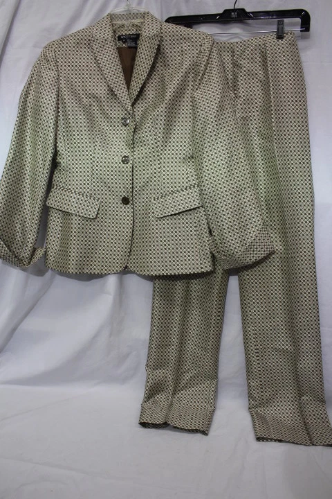 Traje Pantalón Mujer ETCETERA 100% Seda Marrón y Marfil "Bloque Cuadrado" Talla 0-B102 Foto 1 de 4