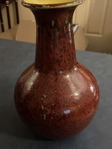 Beautiful Pottery Vase Reddish w/Green Specks Unknown Makers Mark Size 13”x8” - Picture 1 of 4