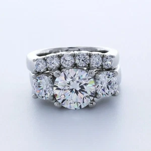 Platinum Engagement Ring Set Classic 3.99 Carat Round Lab-Grown Diamond G VS1 - Picture 1 of 5