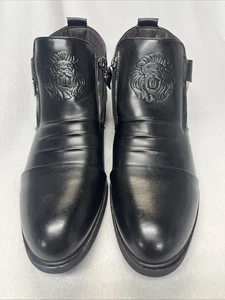 HERREN Löwenkopf Schwarz Stiefeletten Elegant Stiefel Schuh Doppelseitiger Reißverschluss PU Leder Gr. 12 - Bild 1 von 7