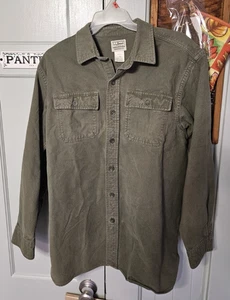 LL Bean Flannel  Shirt Men's LARGE Green Olive Button Up Long Sleeve - Picture 1 of 4