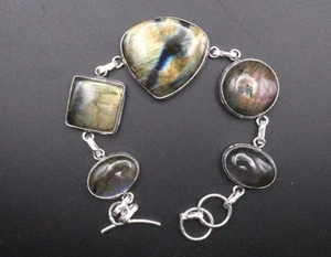 GOLDJUNGE69 GW 5x LABRADORIT  ARMBAND *SUPERFEUER* SILBER-ARMBAND NEU - Bild 1 von 2