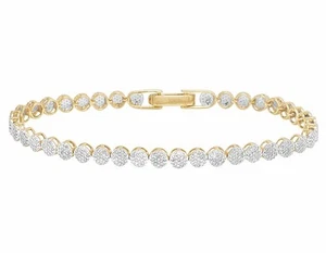 Round Clusters 1 1/10 CT Real Diamond Tennis Bracelet 10K Yellow Gold 4MM 7"/8" - Picture 1 of 5