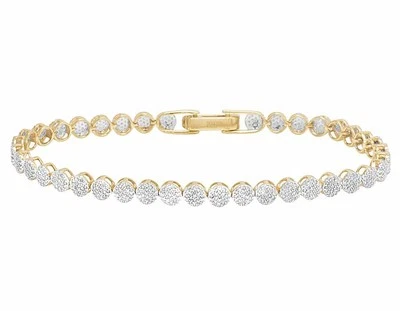 Round Clusters 1 1/10 CT Real Diamond Tennis Bracelet 10K Yellow Gold 4MM 7"/8" - Image 1 of 4