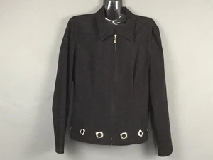 Scarlett Jacket Womens Large Black Suede Cloth Zip Front Metal Grommets - Bild 1 von 9