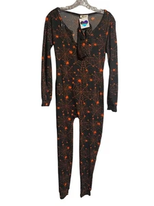 Shosho Damen Langarm schwarz Spinnennetz Halloween Einteiler Pyjama Small8 - Bild 1 von 9