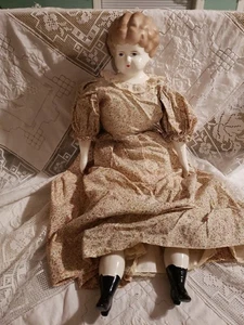 ANTIKE BLONDE PORZELLANKOPF, ARME, BEINE PUPPE ALLES ORIGINAL 25 ZOLL DEUTSCHLAND?  SOFT BODY - Bild 1 von 7