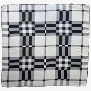Vintage 90s Burberry White Black Nova Check Print Silk Scarf, Shawl Tartan Plaid - Picture 1 of 5