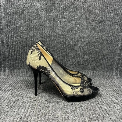 Zapatos de salón Jimmy Choo Luna negros de encaje punta abierta de cuero Italia talla 36 / EE. UU. 6 Foto 1 de 4