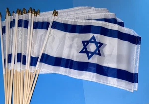 Paquete de 21 banderas de Israel en palos ~ 24,5 pulgadas de largo ~ bandera 12x18 pulgadas ~ NUEVO - Imagen 1 de 11
