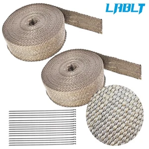 Pair 2" × 50ft Thermal Header Pipe Tape Titanium Lava Exhaust Wrap 20 Ties Kit - Picture 1 of 9