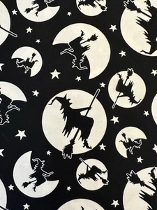 NIGHTS OF OLDE SALEM BY HENRY GLASS GLOW IN THE DARK WITCHES & MOON FABRIC HY - Picture 1 of 3