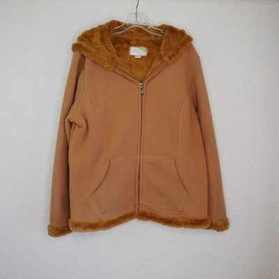 Зеленый чай с капюшоном плюшевая флисовая куртка женщин 2XL песок полный молнии искусственного меха шерпа - Изображение 1 из 4