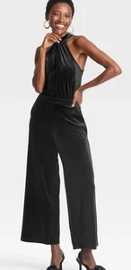 New A New Day Women's Velour Black Jumpsuit Halter Neckline Side Pocket Xxl - Picture 1 of 4